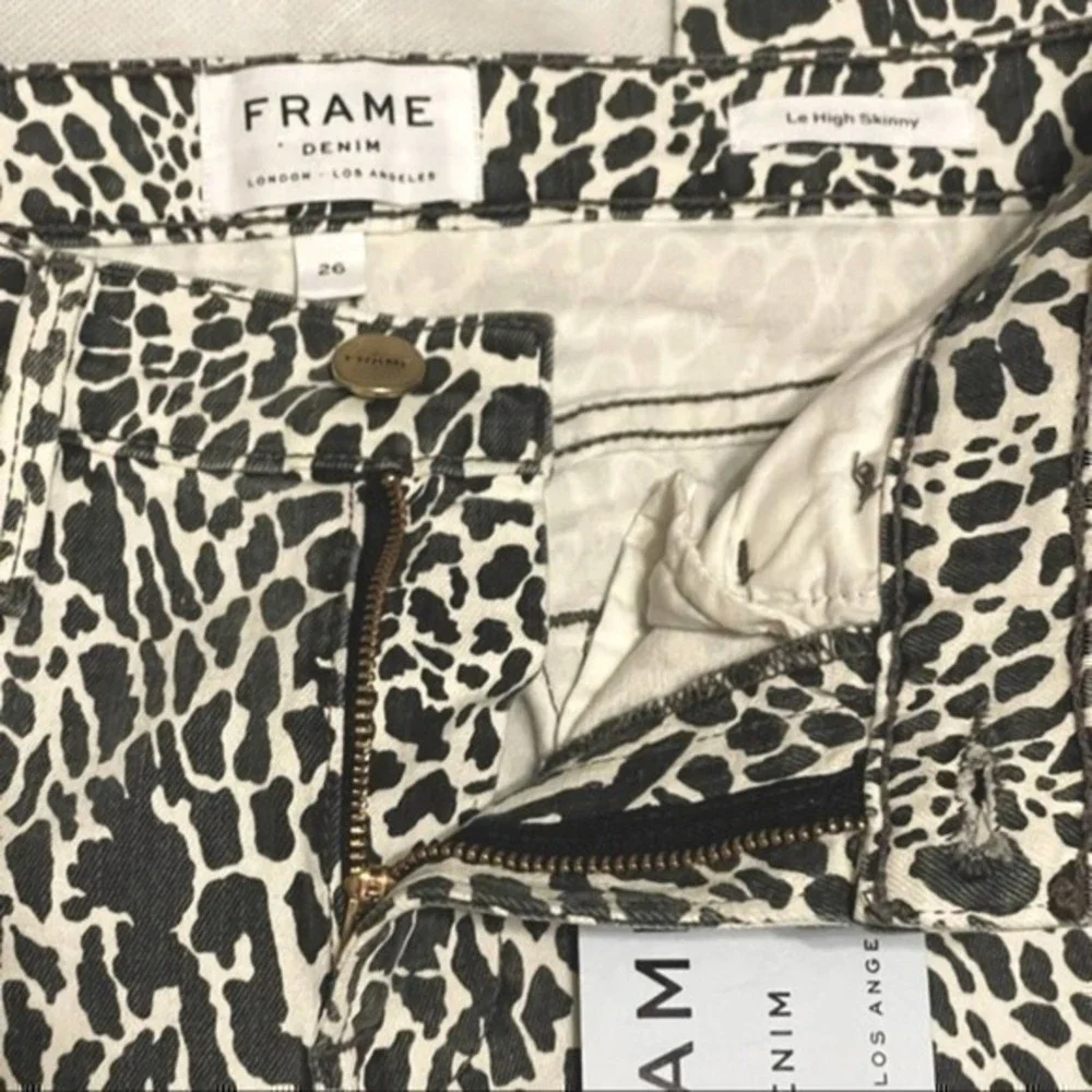 Frame Jeans Le High Skinny Abstract Animal Print Noir Multi Size 26 Y2K Work NEW